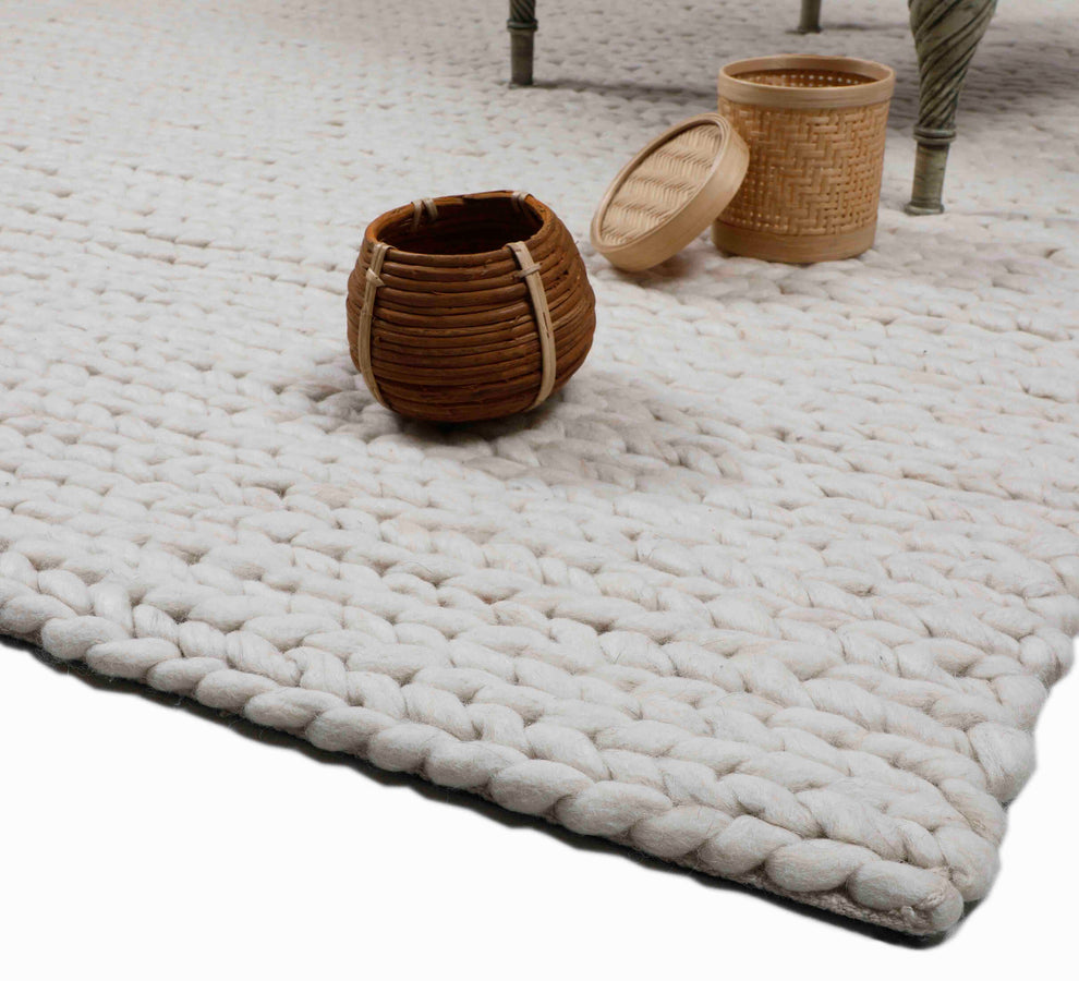 Oslo Ivory Handwoven Rug – New Zealand Wool Blend, Soft & Durable ...